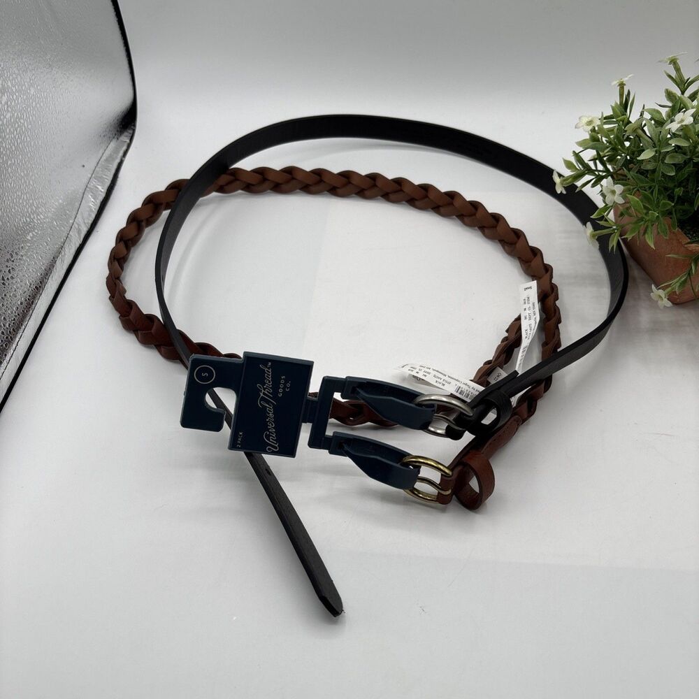 Universal Thread Women small 2-Pack Belts Black/Brown Braided Buckle NWT Gift